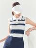 LORDLOAR Striped Collared Sleeveless Knit Navy