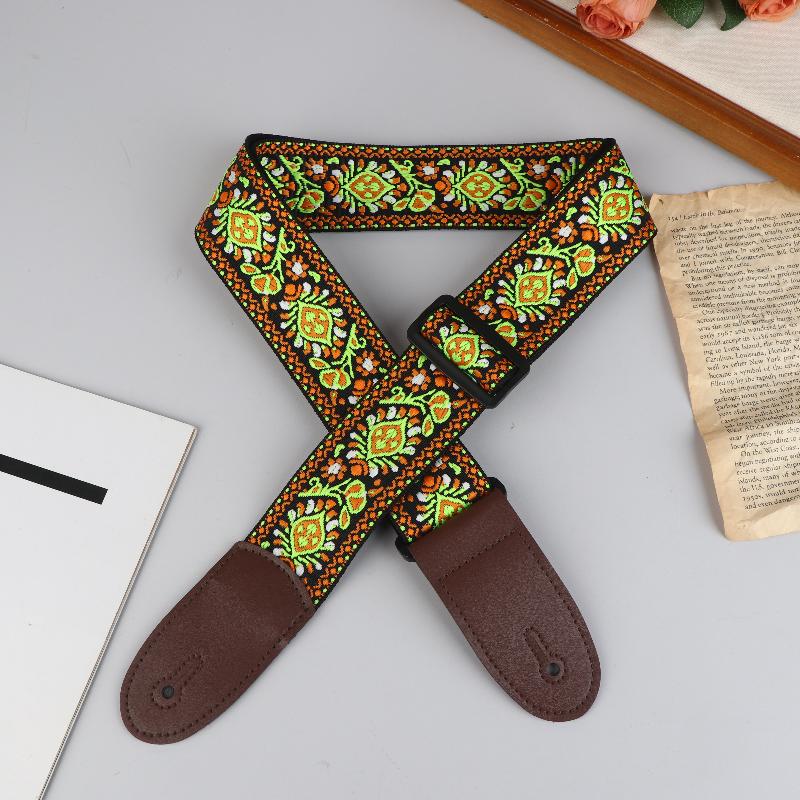 Adjustable Guitar Strap Neck Strap for Electric & Acoustic Bass Cotton Leather Embroidered Straps Musical Instrument Accessories
