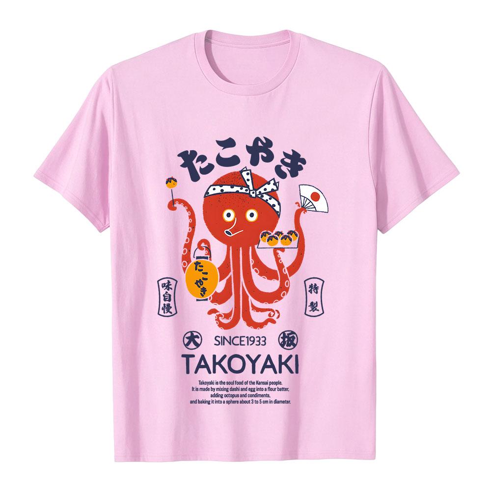 Japanese Takoyaki Octopus Printed T-shirt Unisex Short Sleeve Shirt Retro Japan Food Street Style Casual Tee for Men Women