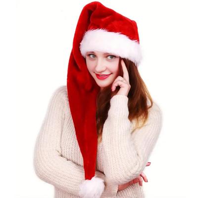 Long Santa Hats for Adult Children Unisex Plush Christmas Hat with Fluffy White Fur Trim for Winter Christmas New Year Party