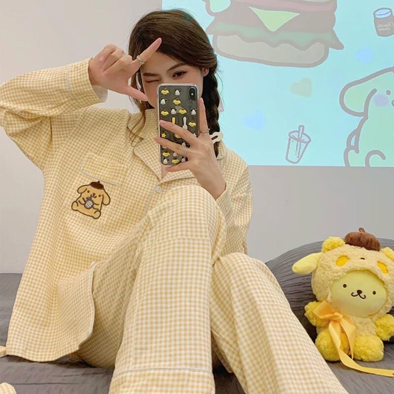 Yuzhaolin Women s Pompompurin Embroidered Plaid Pajama Set XL