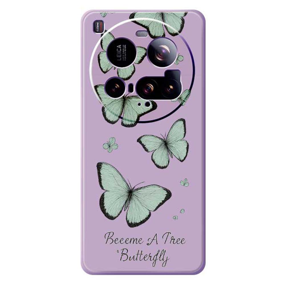 For Xiaomi 15 Ultra Case Green Butterfly Pattern Printing Straight Edge TPU Phone Back Cover