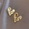 Big Heart Golden Stud Earrings for Women Simple Exaggerated Liquid Irregular Fold Temperament Smooth Creative Jewelry Girl Gift