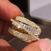 Huitan Luxury Brilliant Cubic Zirconia Rings for Women Gold Color Multi-level Finger Accessories Chic Charms Engagement Zircon