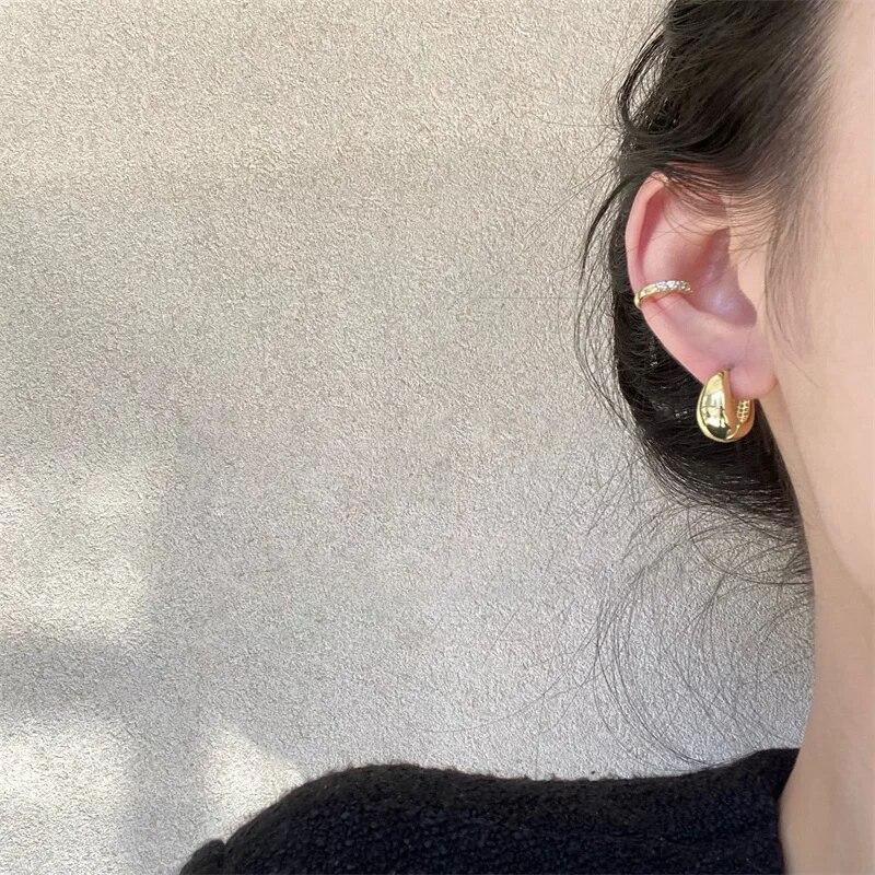 Rustfritt stål glatt metall Chunky Hoop øredobber for kvinner Jenter Mote Runde sirkel bøyler Statement øredobber Punk smykker