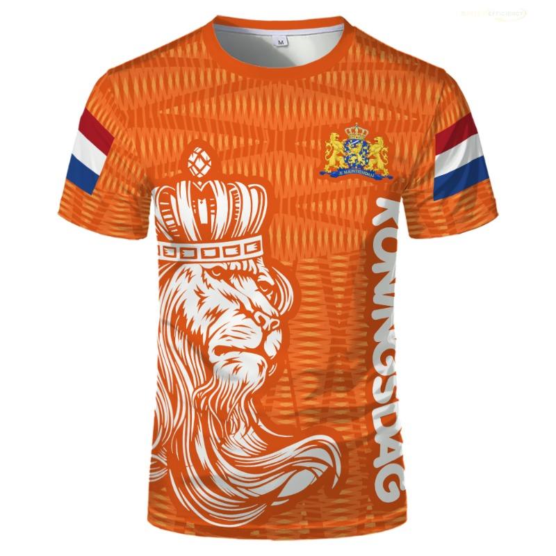 Haijian03 Koningsdag Mode Heren T-shirts Nederland Vlag Grafische O-hals Tops Nederlands Nationaal Embleem Bedrukt Unisex Korte Mouw T-shirts L