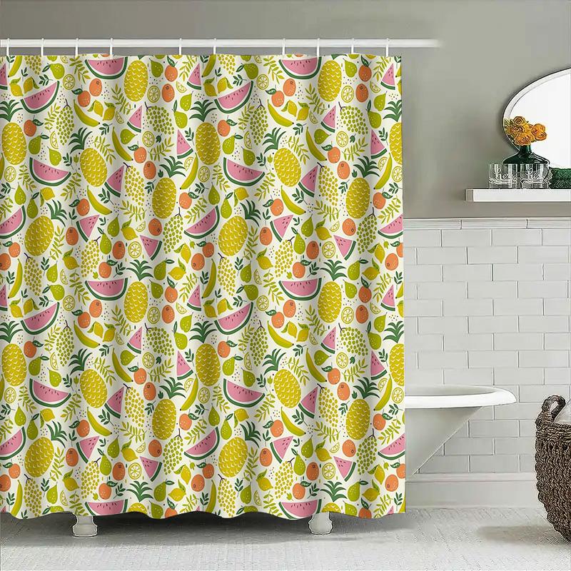 Fruit Shower Curtain Tropical Watermelon Banana Pineapple Patterned Bathroom Decor Washable Fabric Modern Style Home Decor