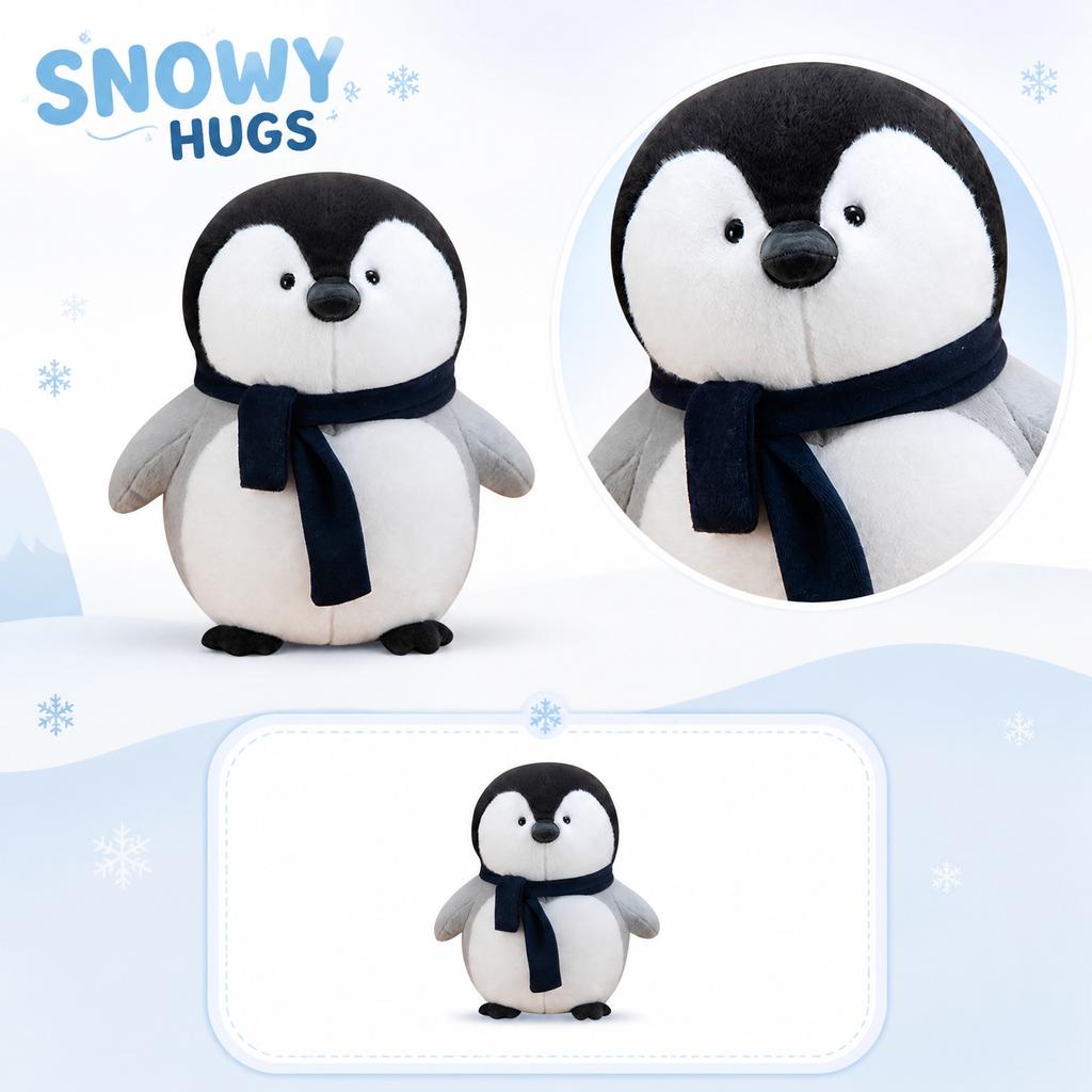 Soft Plush Penguin Stuffed Animal Toy with Scarf Large Size Cuddly Plushie for Kids and Collectors Indoor Use