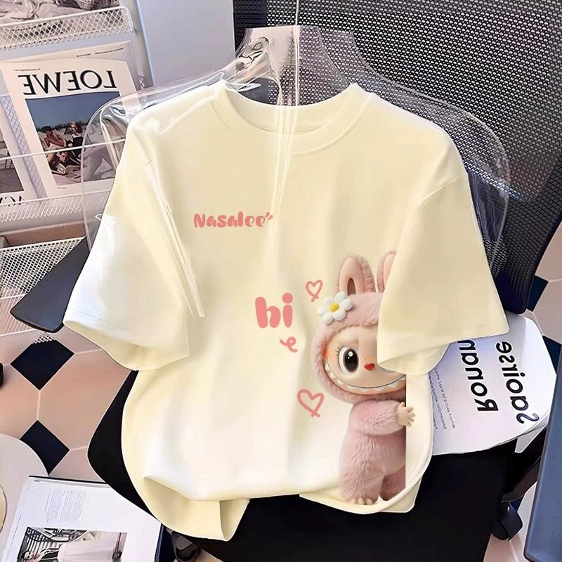 

Мультяшна графіка монстра-ельфа Labubu Дитяча друкована футболка Літня повсякденна Жіноча футболка Топ Вільний Оверсайз Короткий рукав Одяг 150