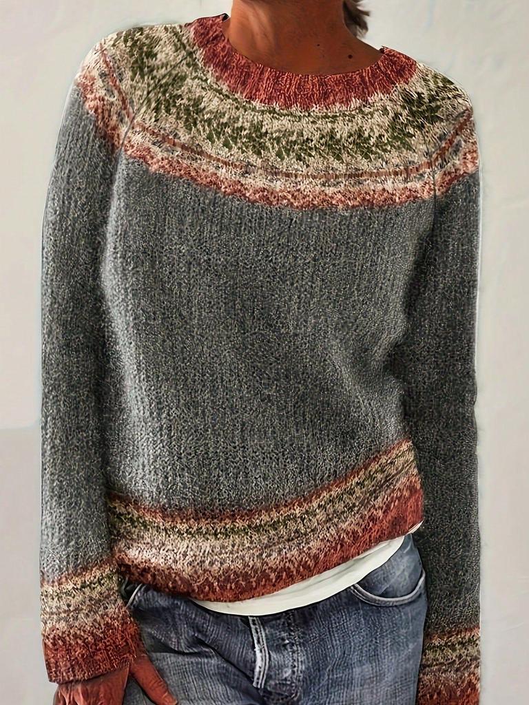 Women's 2026 American Style Color Block Sweater - Trendy Fashion Knitwear