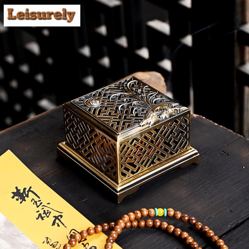 Antique Zinc Alloy Square Incense Burner Heart Sutra Plate Censer Burner Holder Aromatherapy Furnace Tea Room Study Tea Ceremony