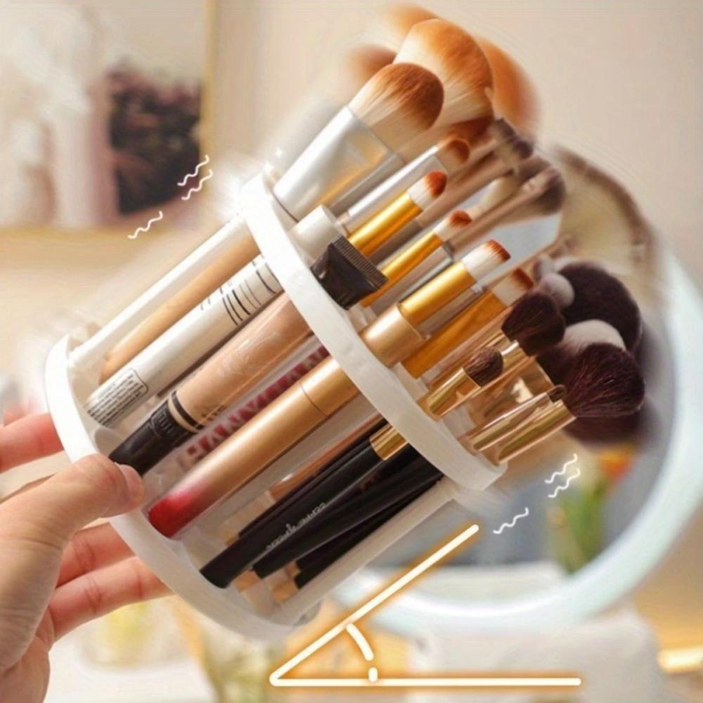 360° Rotating Brush Holder - Sleek White Plastic Organizer Large Capacity Makeup Brush Storage Bucket, Multi-Functional Rack