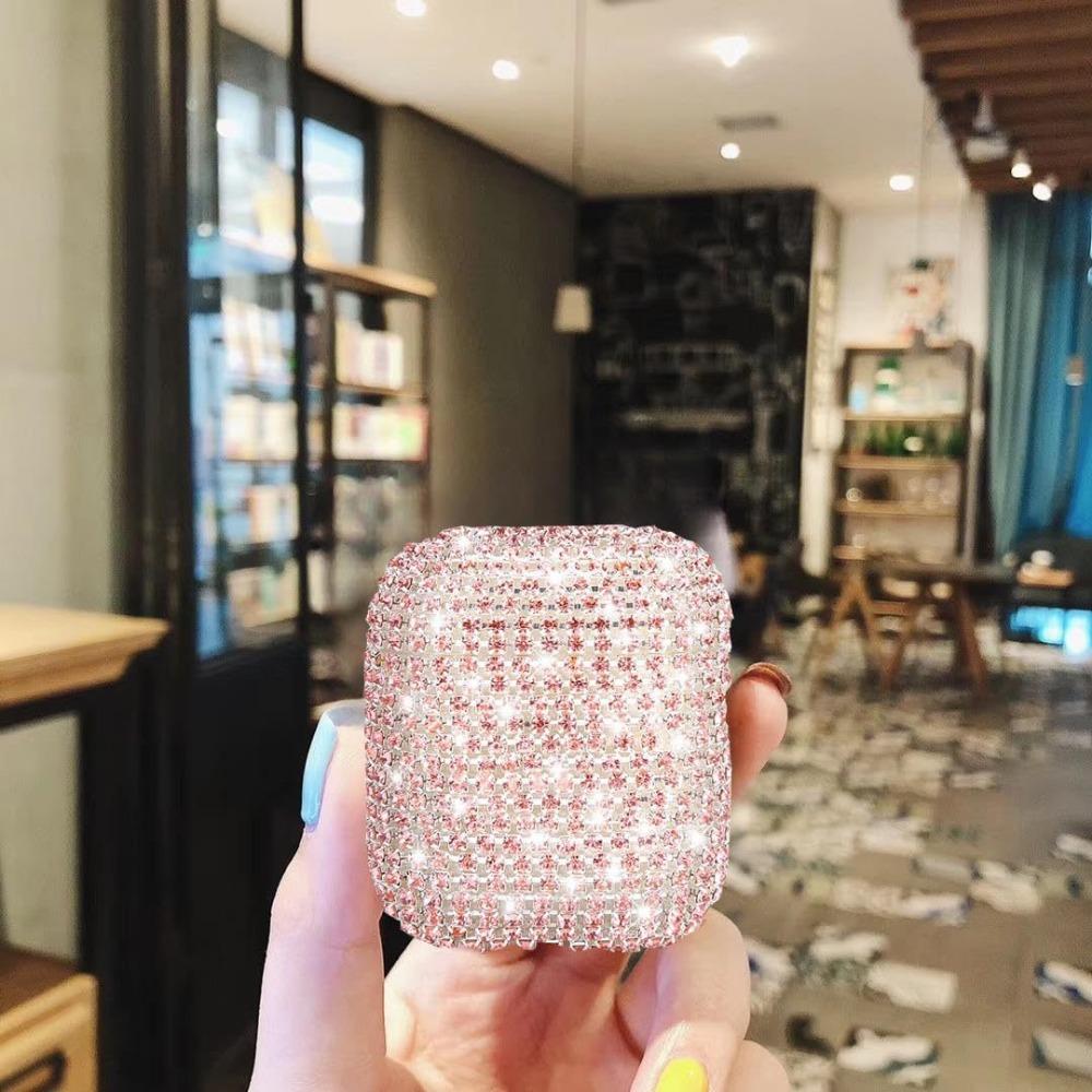 Custodia per auricolari tempestata di diamanti, custodia per auricolari con diamanti ad acqua con copertura protettiva per auricolari con diamanti, custodia protettiva adesiva con diamanti per Apple Airpods