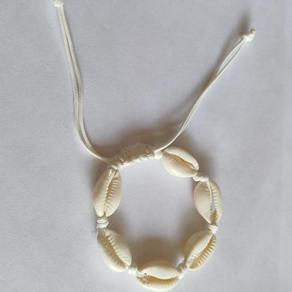 Handmade Bohemian Bracelet with Natural Shell Beads and Waxed Cord