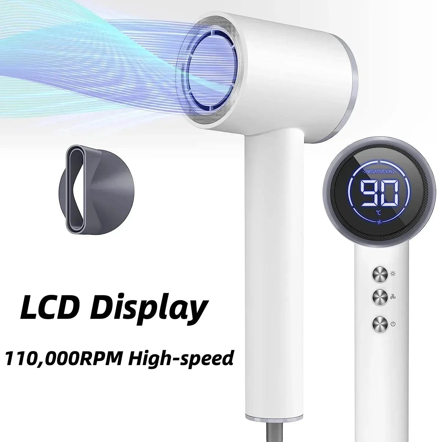 

Фен с ЖК-дисплеем, 11000 об/мин, высокая скорость, сильный ветер, быстрая сушка, уход за волосами, профессиональный фен, уход за волосами, инструменты для укладки EU белый