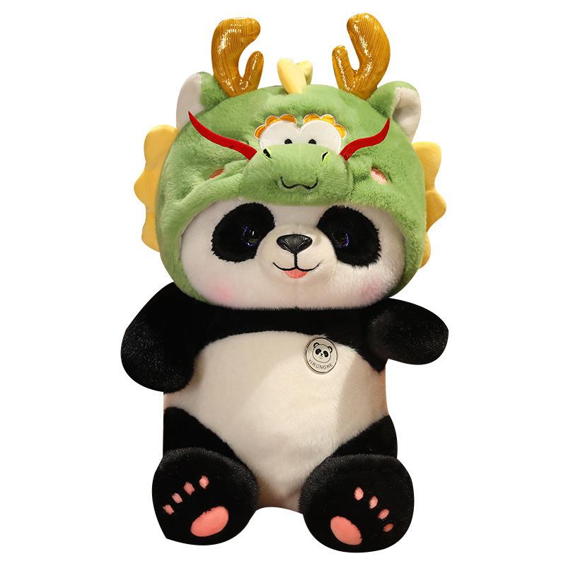 Sitting Panda Transforms Into Year of the Dragon Doll Plush Toy Sleeping Pillow Year of the Dragon Doll Mascot