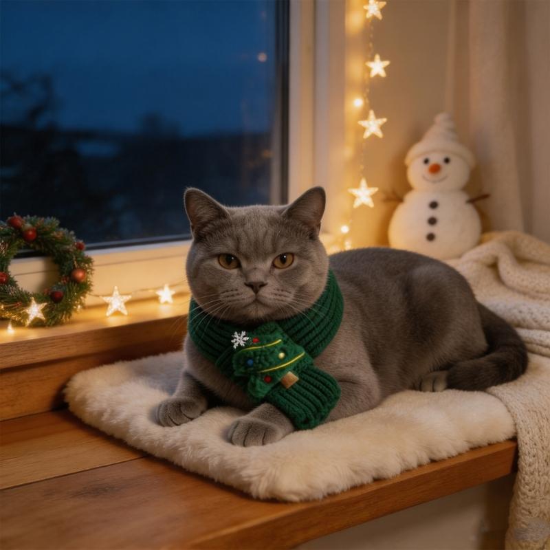 Knitted Pet Scarf Collar Set of 4 for Small Dog and Cats, Christmas Dress Up Neckwear, Soft Neck Scarves for Holiday Photo Accessory