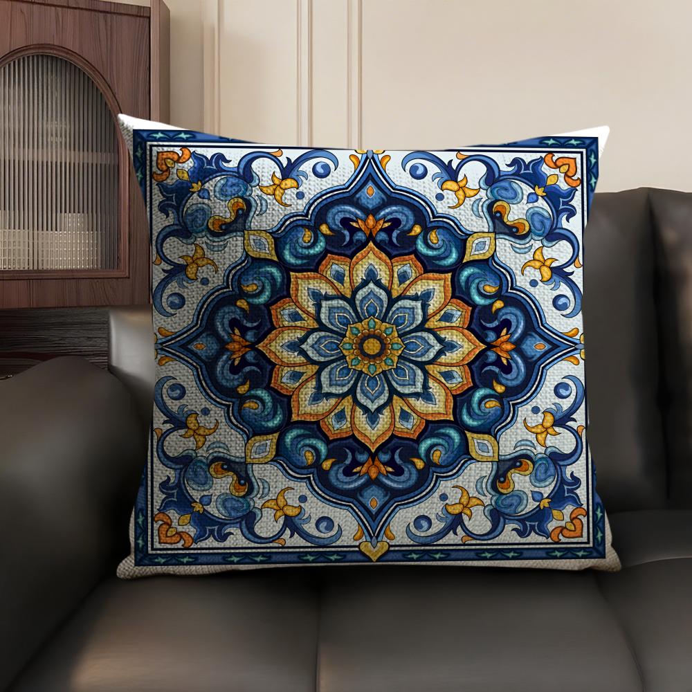 Bohemian Check Pattern Cushion Cover Natural Linen Organic Fabric DoubleSided Printing Sofa Home Decor Gift Pillow Case