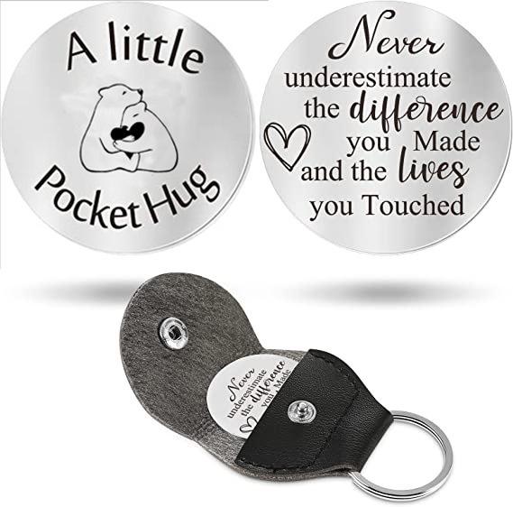 Cross Car Key Inspirational Decision Coin Leather Keychain with Stainless Steel Engraved Double-Sided Round Charm Gift