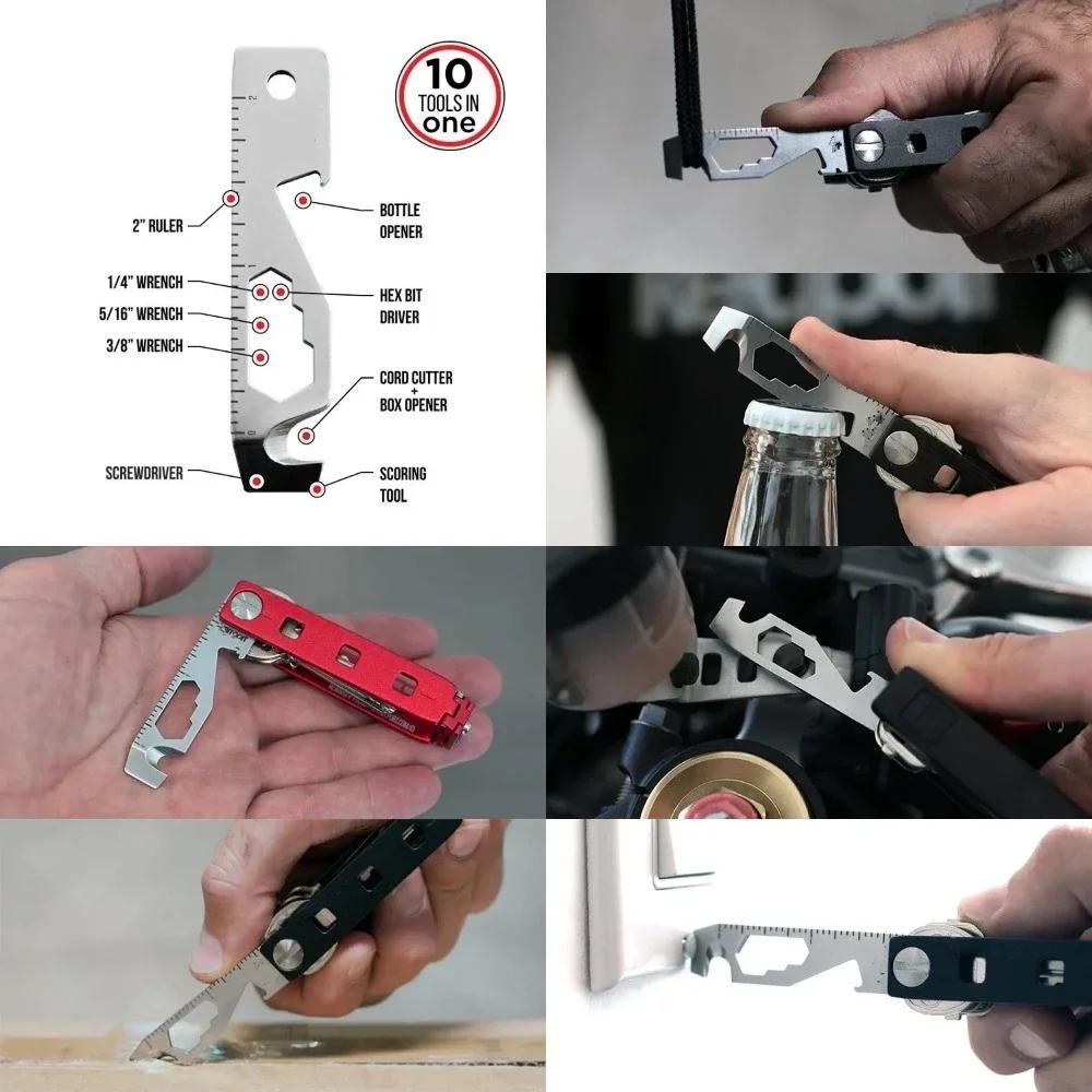 10 In 1 EDC Pocket Survival Tool Camping Equipment Bottle Opener Ruler Key Chain Outdoor Tools for Hiking Camping Accsesorios