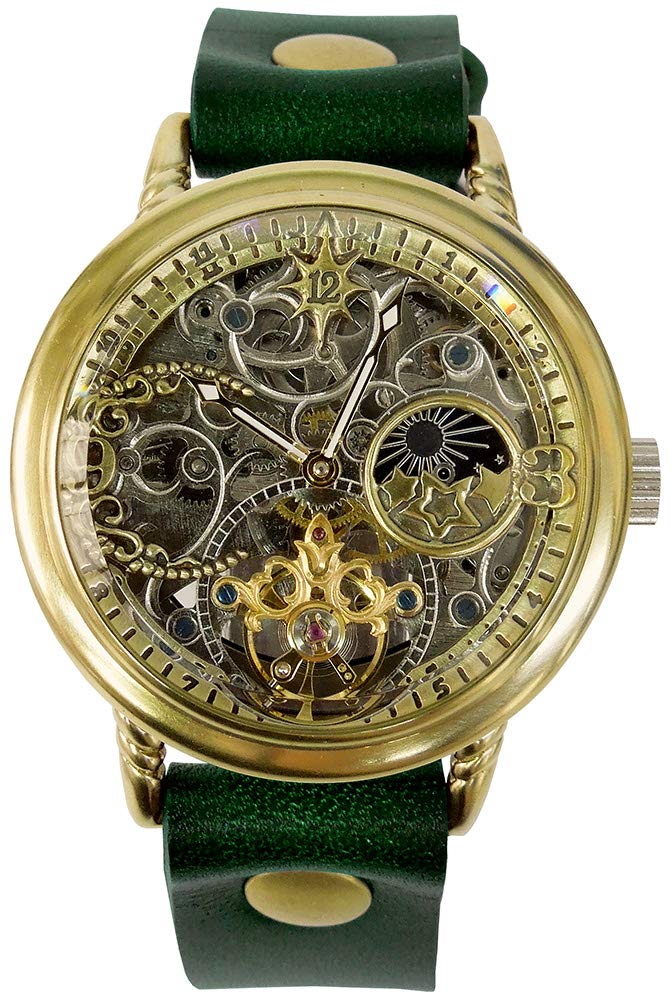 

Moola Watch Rebic Manual Winding Made in Japan Skeleton Unisex RER-26B Men s Women s (M Size, Green) зелений