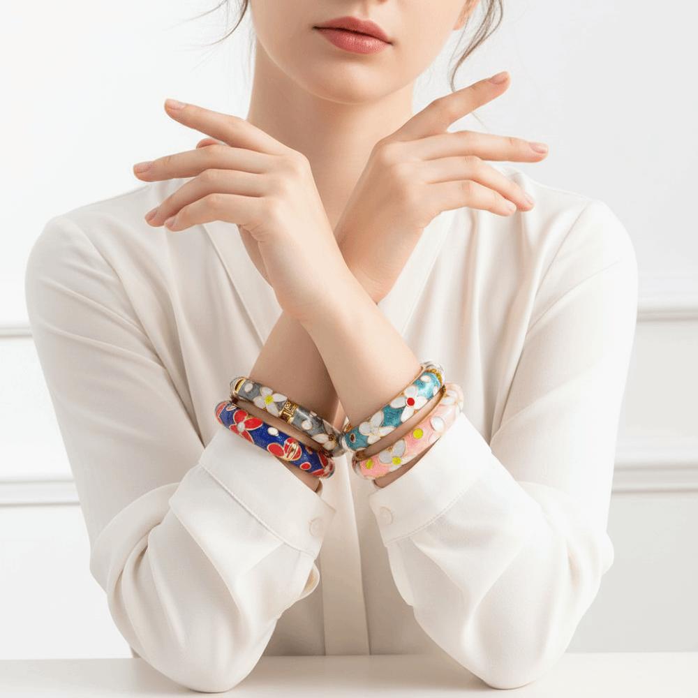 Chinese Style Vintage Cloisonne Bangle Traditional Women's Hand Bracelet  Girls