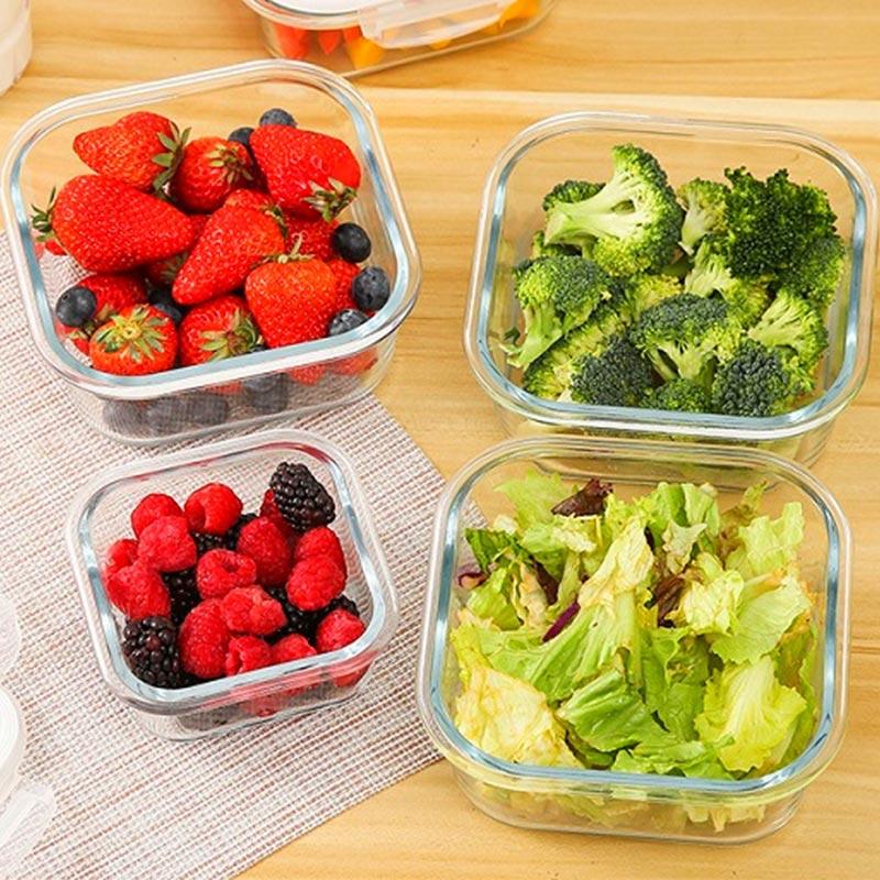 High Borosilicate Lunch Bento Box Set Heat-resistant Glass Lunch Box Sealed Box With Lid For Fresh-keeping Bowl Square Bento Box