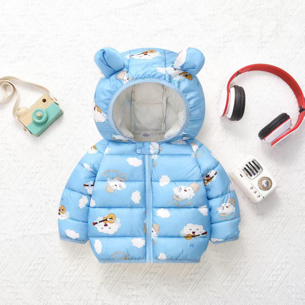 2025 Herbst/Winter Daunenjacke im Cartoon-Stil für Babys, mit Fleece gefüttert, kurze & dicke warme Baumwolljacke für Kleinkinder