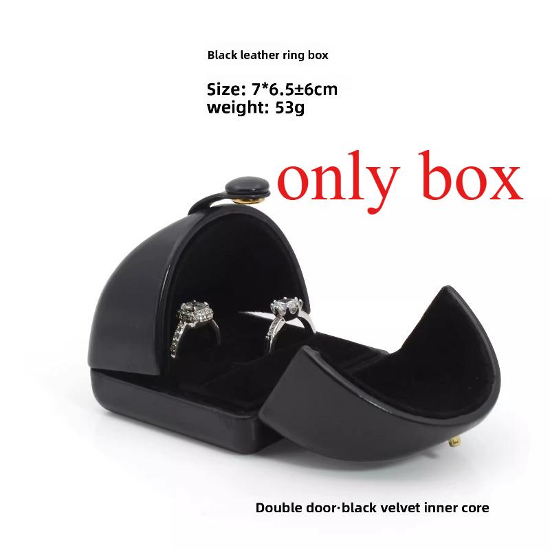 1pc Double-opening Black Leather Creative Jewelry Box Engagement Ring Box Jewelry Box Earrings Box Necklace Box Storage Box