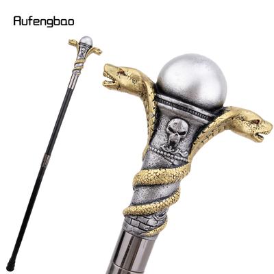 Bastón de Paseo Cobra de Doble Cabeza de Serpiente de Resina Dorada Bastón de Acero Decorativo de Moda Caballero Elegante Bastón de Cosplay Báculo 94cm