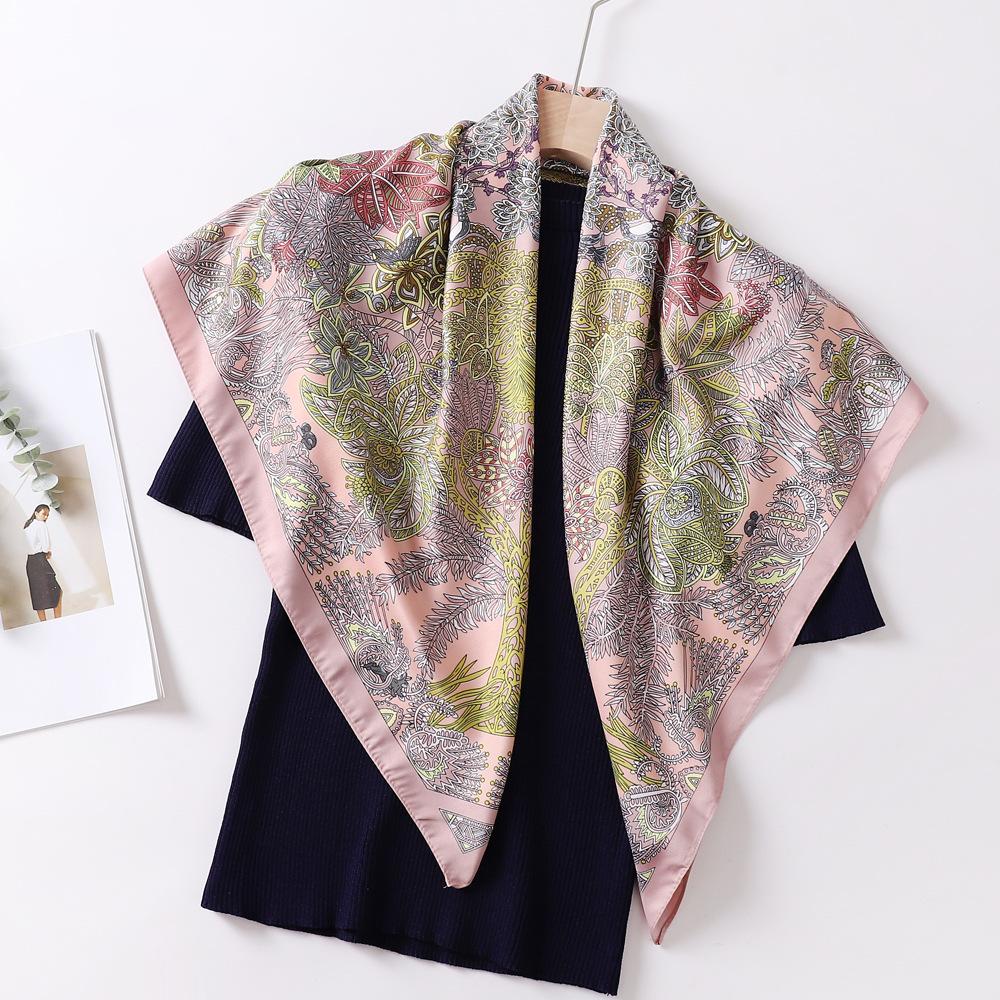 European and American twill silk large square scarf 91cM silk scarf women's simple and versatile scarf fashion headscarf shawl wholesale
