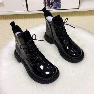 thick-soled Martin boots women's British style velvet boots autumn and winter fashion warm women's cotton shoes bright leather velvet short boots