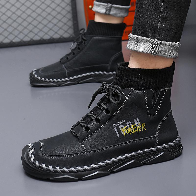Autumn and winter high-top socks, Martin boots, soft leather boots, British medium-top shoes 38