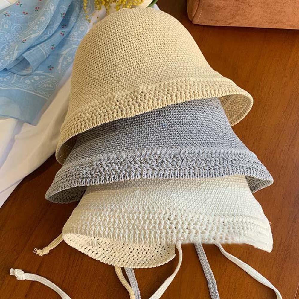 Breathable Vacation Beach Cap Lightweight with Windproof Folding Straw Hat Solid Color Sunshade Topi Woven Sun Cap Outdoor