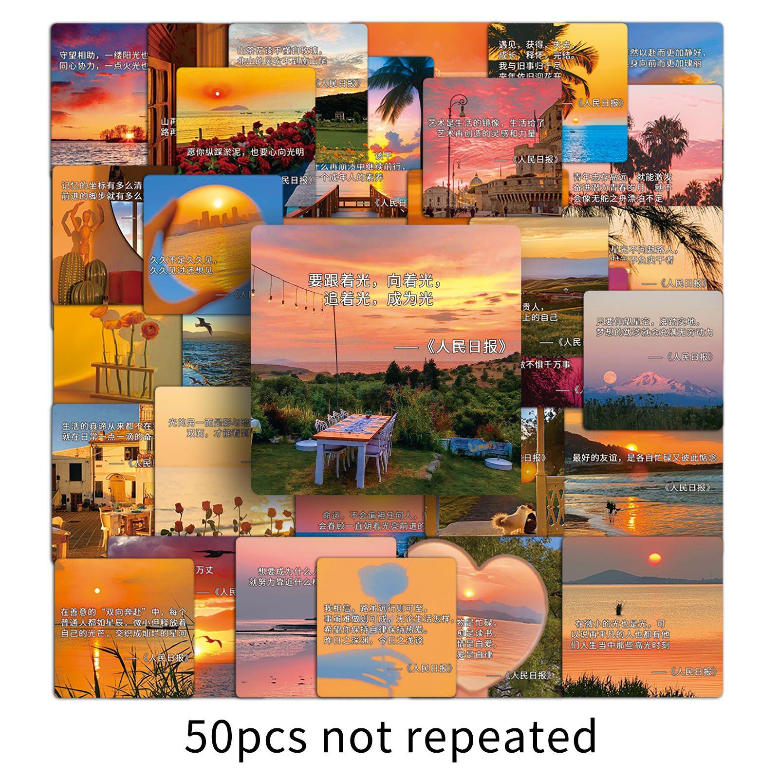 

50 Золотых Фраз из Жэньминь жибао Личность Свежий Gu Card Пейзаж на закате Чашка для воды Чемодан INS Наклейки