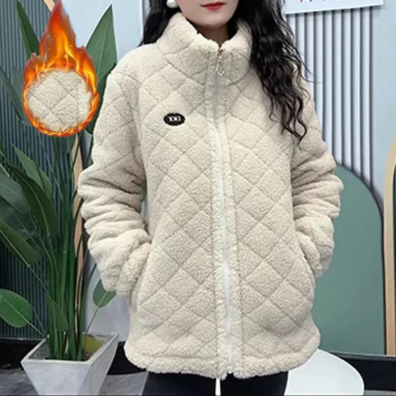 Fleece Lined Thickened Coat Women's Winter Warm Jacket Middle Aged Mothers Fashionable