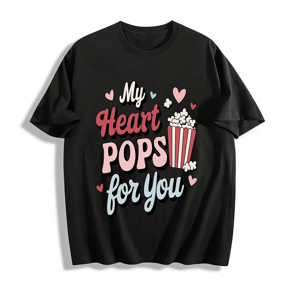 My Heart Pops For You Retro Popcorn Graphic Tee Pure cotton T-shirt XXS