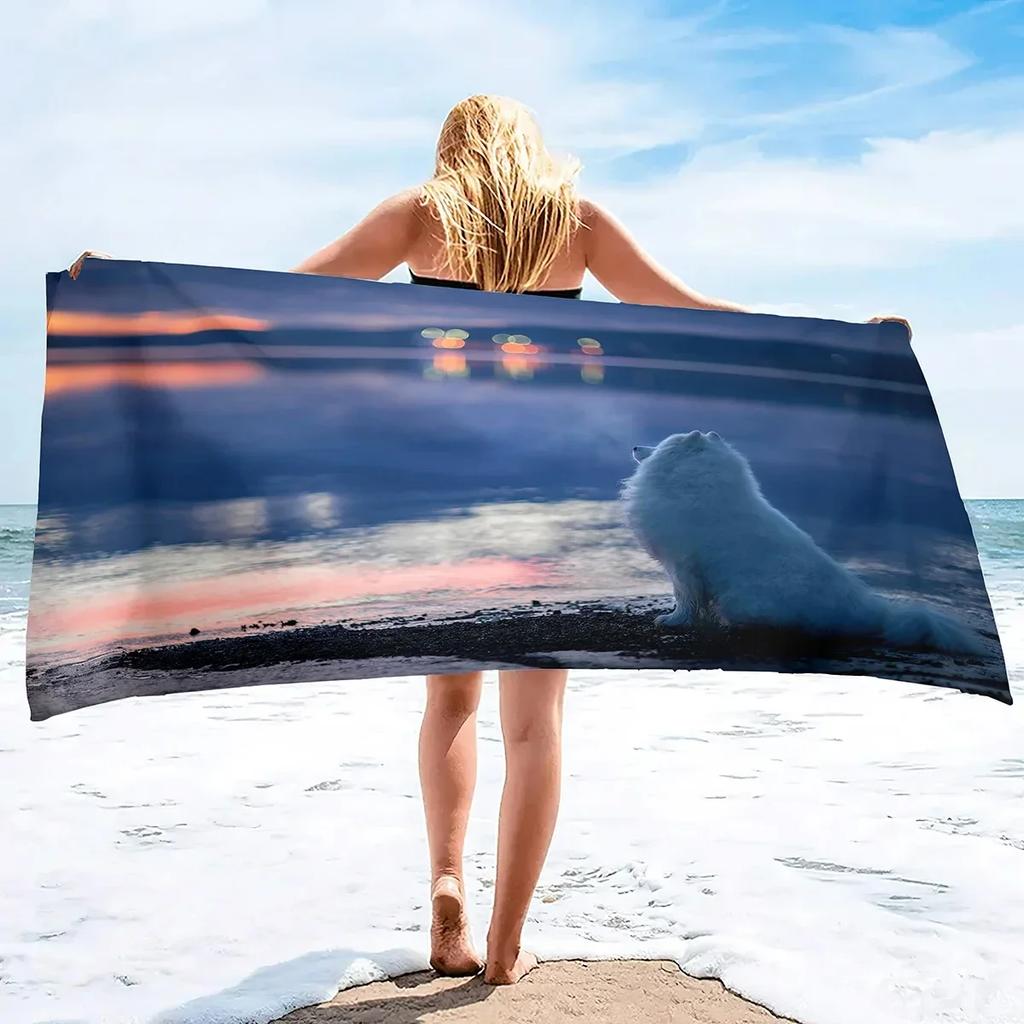 Samoyed Dog Beach Towel Cute Pet Bath Towel Microfiber Quick Dry Travel Sport Spa Swimming Pool Towels Absorbent Bikini Cover Up