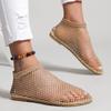 Large size sandals  fishnet socks hollow low heel flat bottom sandals women