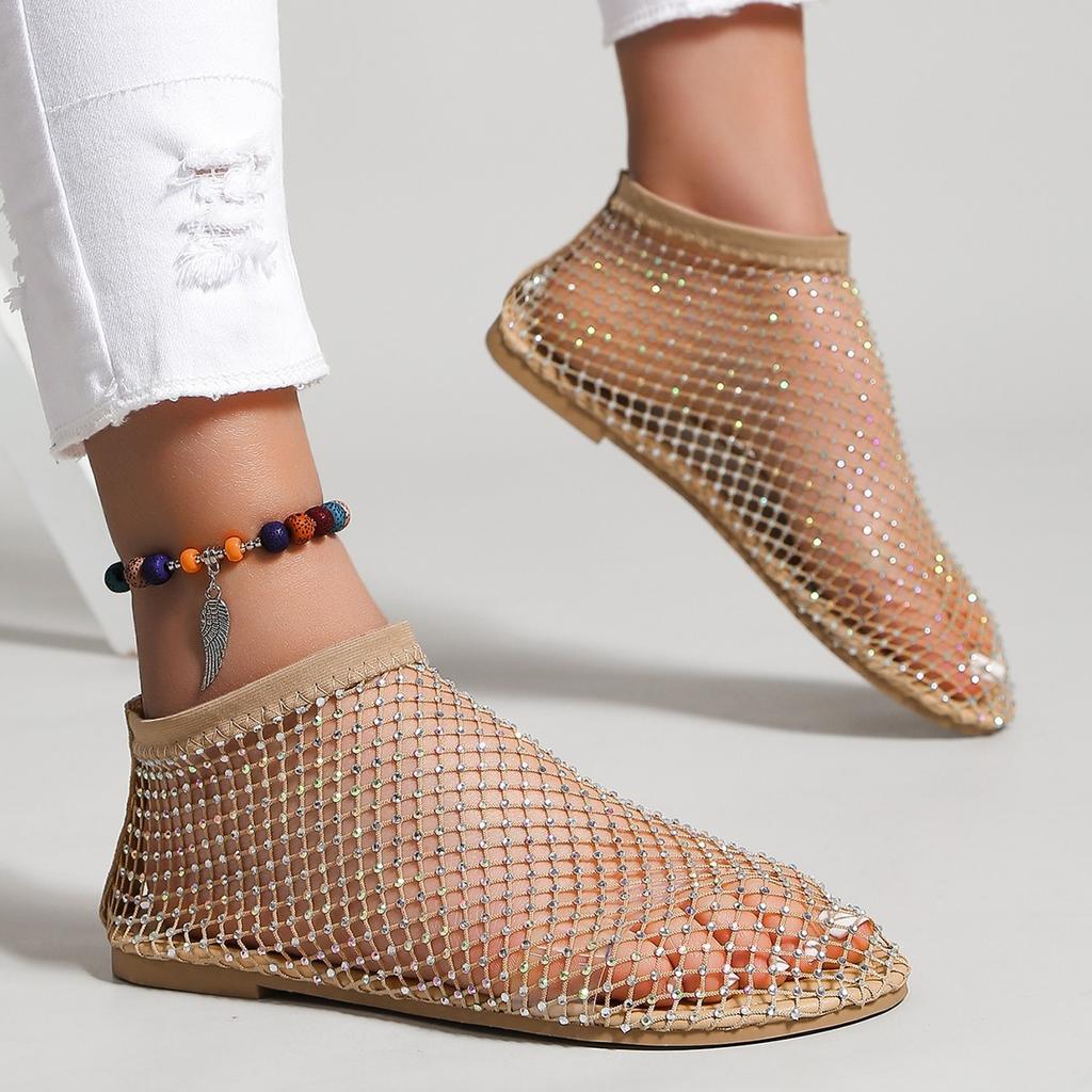 Large size sandals  fishnet socks hollow low heel flat bottom sandals women