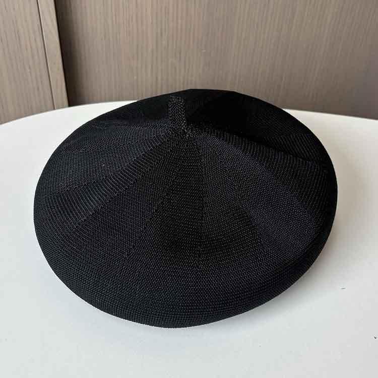 Fashion Versatile Black Painter Hat Women's Knitted Ice Silk Breathable Solid Color Pumpkin Hat Thin Summer Beret