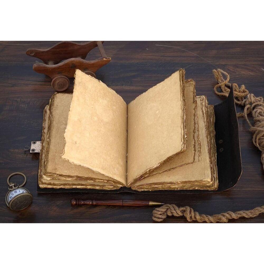URBAN LEATHER Journal lunaire vintage relié en cuir, livre de sorts de sorcières grimoire des ombres, carnet d'écriture, cadeau pour hommes et femmes, pages anciennes non lignées