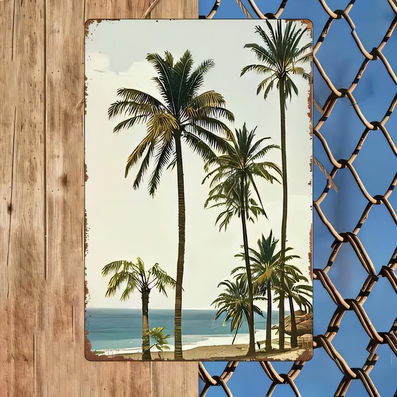Tin Sign Tropical Trees Beach Ocean Landscape Vintage Metal Wall Art for Home Bar Pub Garage Decor Retro Plaque Rustic Coastal