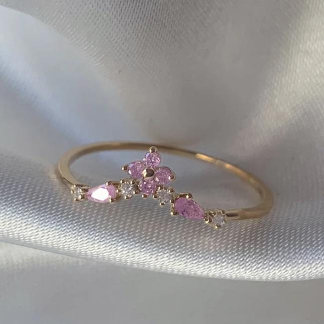 

New Cute Colorful Zircon Flower Ring For Women Girl Fashion Vintage Zircon Adjustable Rings Jewelry Gift Adjustable