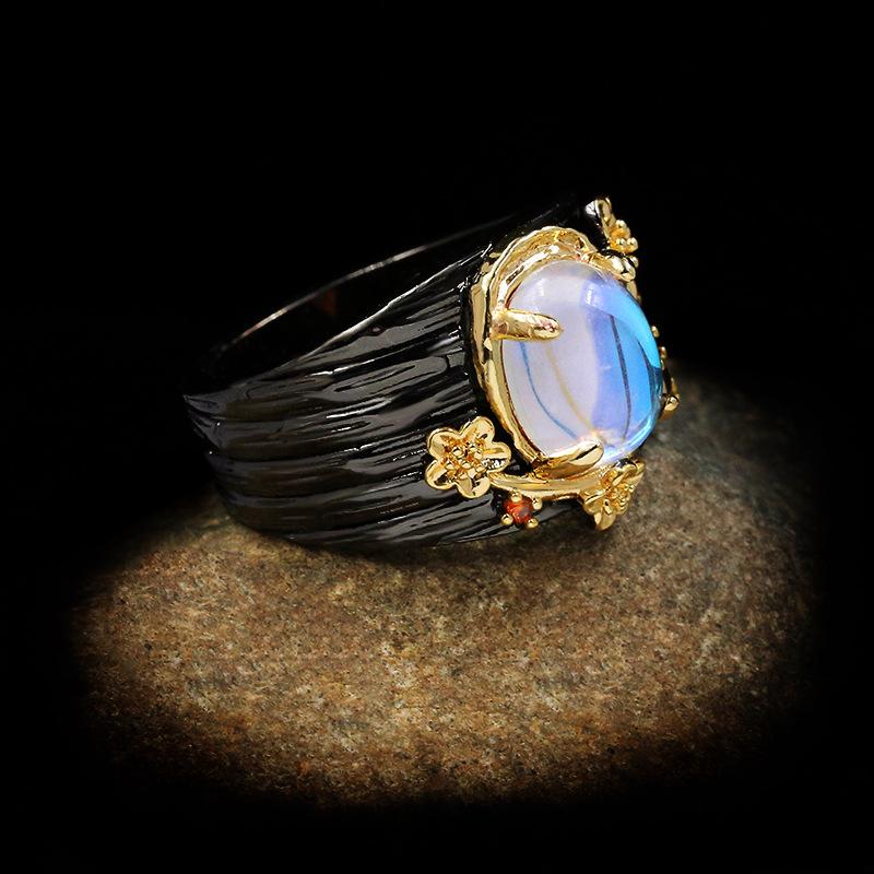 Creative Abstract Line Art Wrapping Moonstone Ring