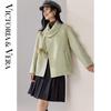 Women's Vintage Wool-Blend Cropped Coat with Faux Fur Detail