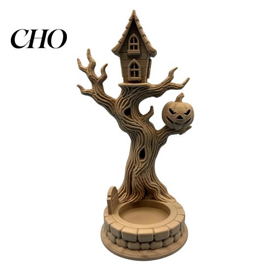 Unique Halloween Gift Ideas 3D Printed Tree House Ornament with Pumpkin, Spooky Table Dark Atmosphere Interior Decor Centerpiece, Dead Figurine
