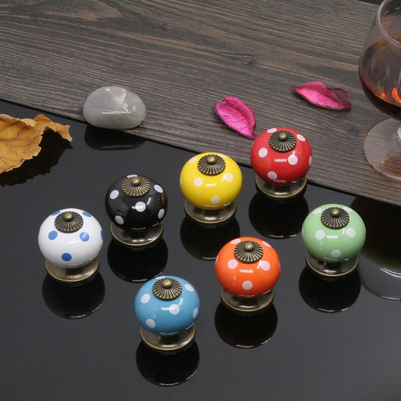 Retro Wardrobe Round Single Hole European Cabinet Furniture Cartoon Zinc Alloy Pumpkin Ceramic Handle Ladybug Drawer Handle