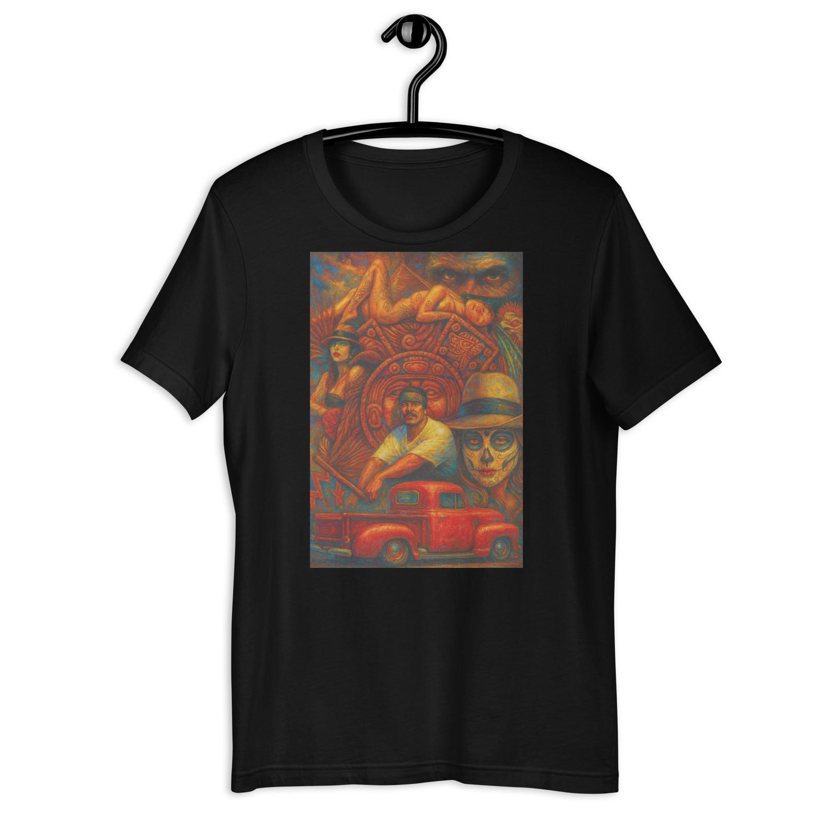 Chicano Culture Lowrider Truck Aztec Collage Vintage Graphic Tee S