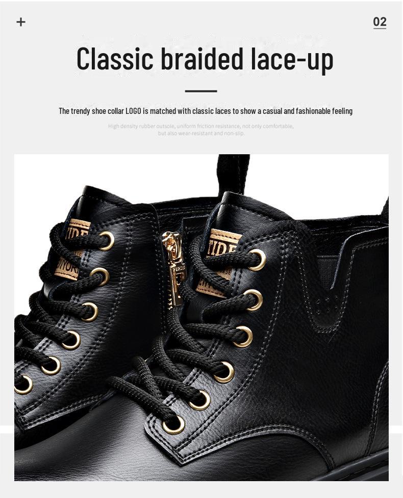 Męskie buty Martin do połowy łydki - Zimowe plus aksamit, Skórzane buty z wysoką cholewką i grubą dwuwarstwową podeszwą z krowiej skóry.